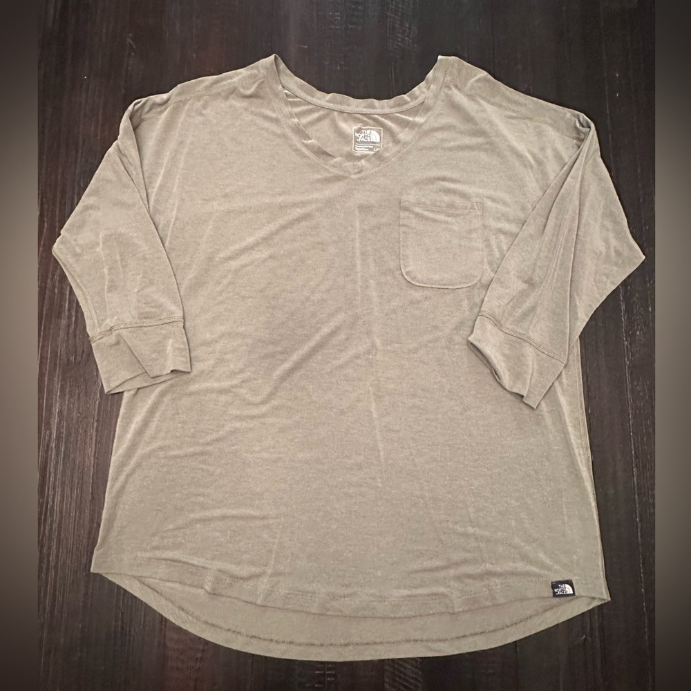 The North Face Jersey Stretch 3/4 Sleeve Drop Shoulder Top Olive Green Size L - Picture 2 of 8
